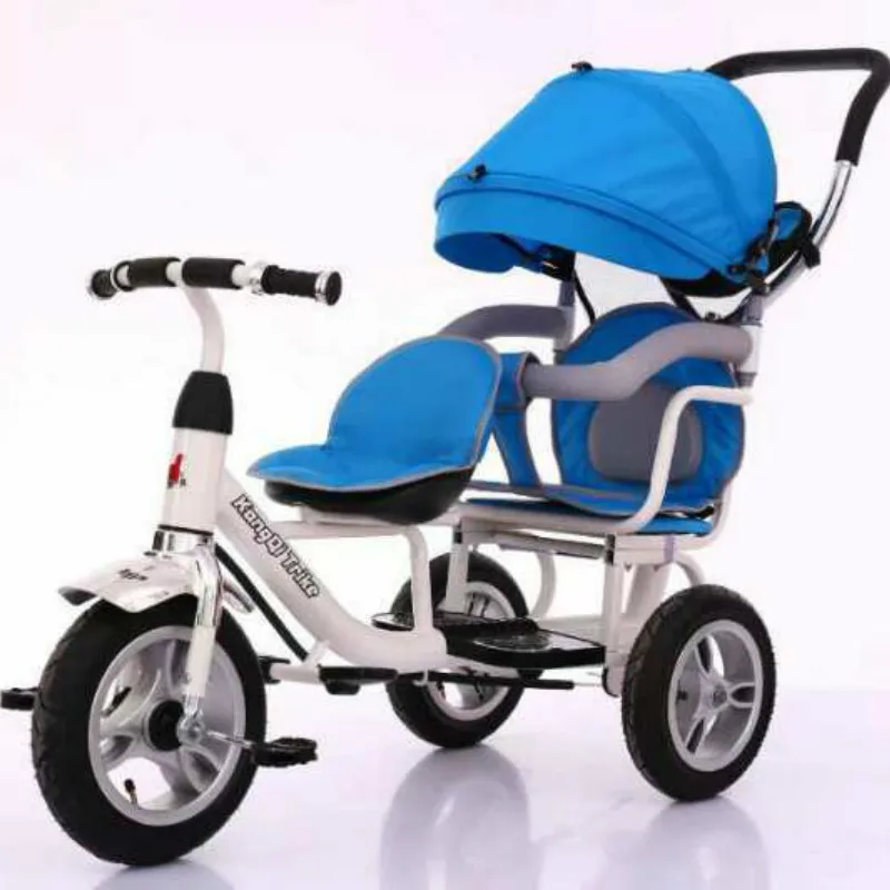 Double kids tricycle 4 in 1 two baby twin bicycles 1-3-5 years old trolleys trick with push handle