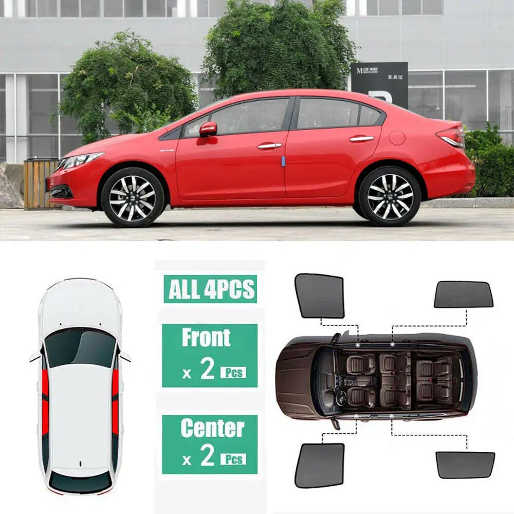 

For Honda Civic 2011-2015 4Pcs Windows Sunshade UV Ray Protector Mesh Block Privacy Visor