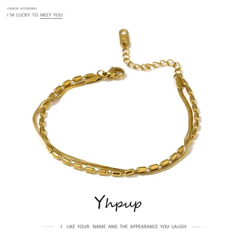 

Yhpup Trendy joyería acero inoxidable mujer браслет Jewelry Multi-Layer Golden 18 K Plated Bracelets for Women Bridesmaid Gift