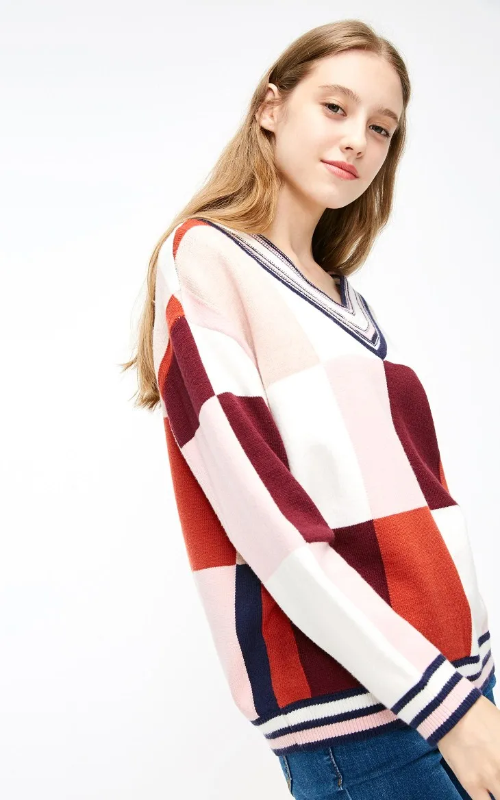 Vero Moda женский жаккардовый свитер с v-образным вырезом в клетку разных цветов | 319113510