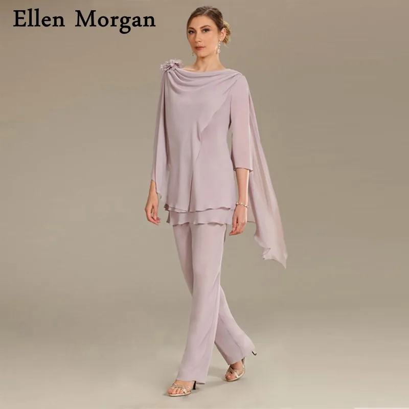 2 stukken Moeder van de Bruid Bruidegom Suits 2019 Boot Hals 3/4 Lange Mouwen Enkellange Chiffon voor Wedding Party diner Toga 2 stukken Moeder van de Bruid Bruidegom Suits 2019 Boot Hals 3/4 Lange Mouwen Enkellange Chiffon voor Wedding Party diner Toga