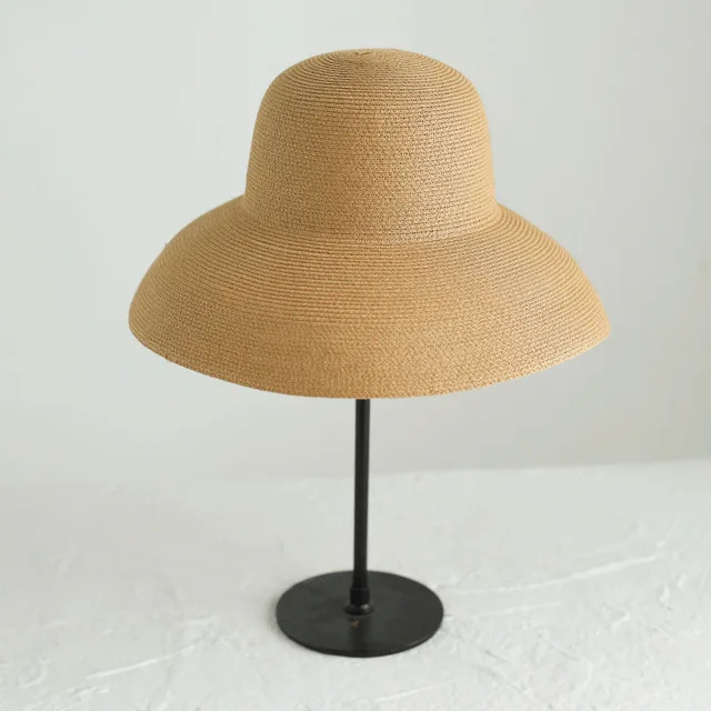 High Quality Summer Hat New Female Sun Hat Folding Beach Hat Outing Sun Protection Hepburn Wind Sun Hat Straw Hat Outdoor Hat Khaki