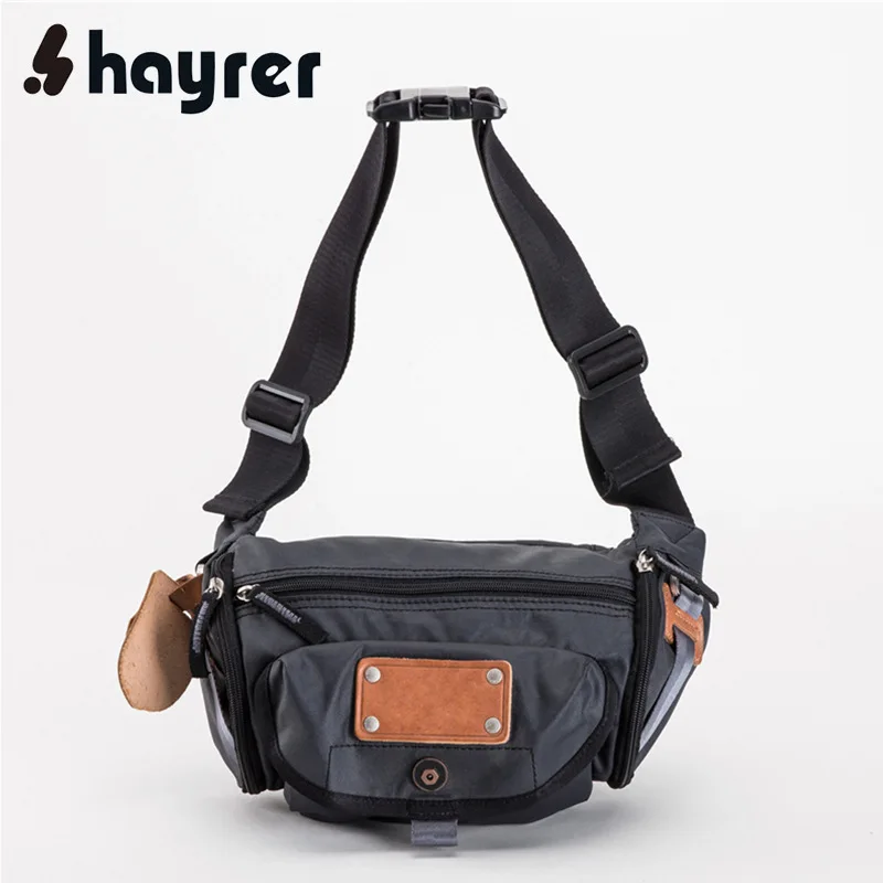 

Hayrer Hot Sales Sports Waist Pack Canvas with Leather Fashion Zipper Outdoor Running Multi-functional Wallet
