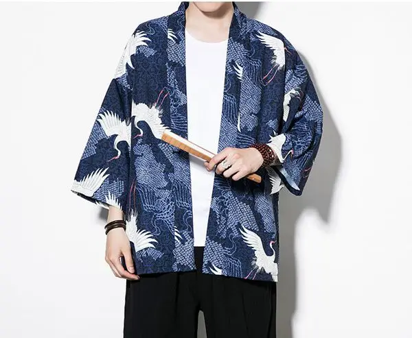 color-1 Халат крана японское кимоно yukata 3XL мужской свободный солнцезащитный кардиган 4XL китайский элемент Хан фу кимоно haori 5XL - Цвет: color-1