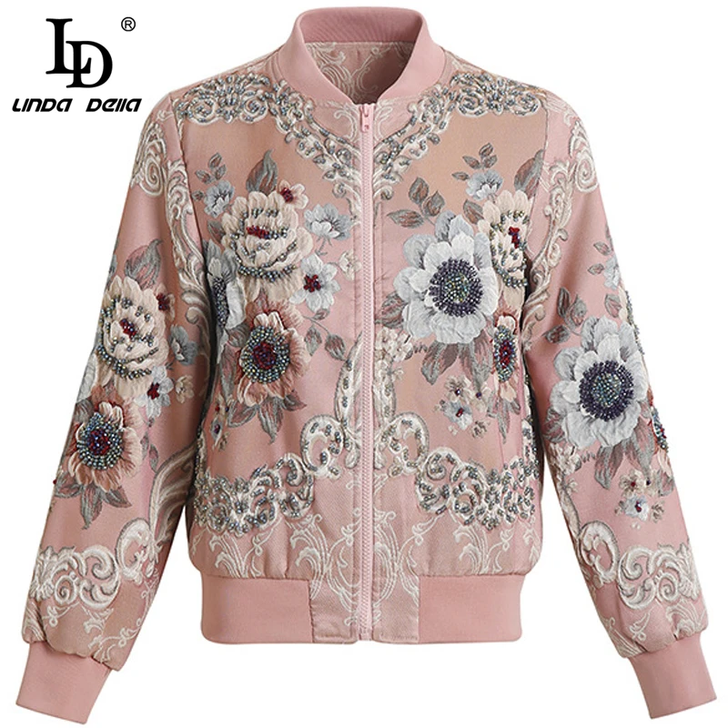low cost  LD LINDA DELLA Fashion Runway Autumn Winter Vintage Jackets Women's Gorgeous Beading Jacquard Long 