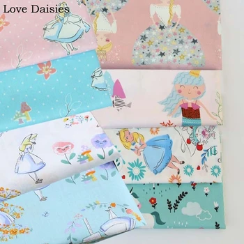 

100% Cotton Twill Cartoon PINK WHITE BLUE Princess Mermaid Girl Flower Castle Fabrics For Kids Sheet Apparel Dress Patchwork