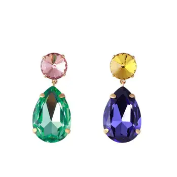 

CSxjd High quality luxury New crystal teardrops water exaggerated Asymmetry earrings