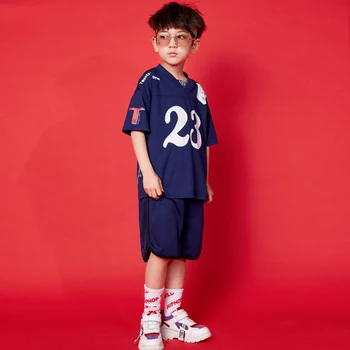 

2019 Street Wear Kids Dance Clothing ooys Blue Basketball Suit Sport Wear Children's Ropa Hip Hop Dance Costumes Kids BL1966