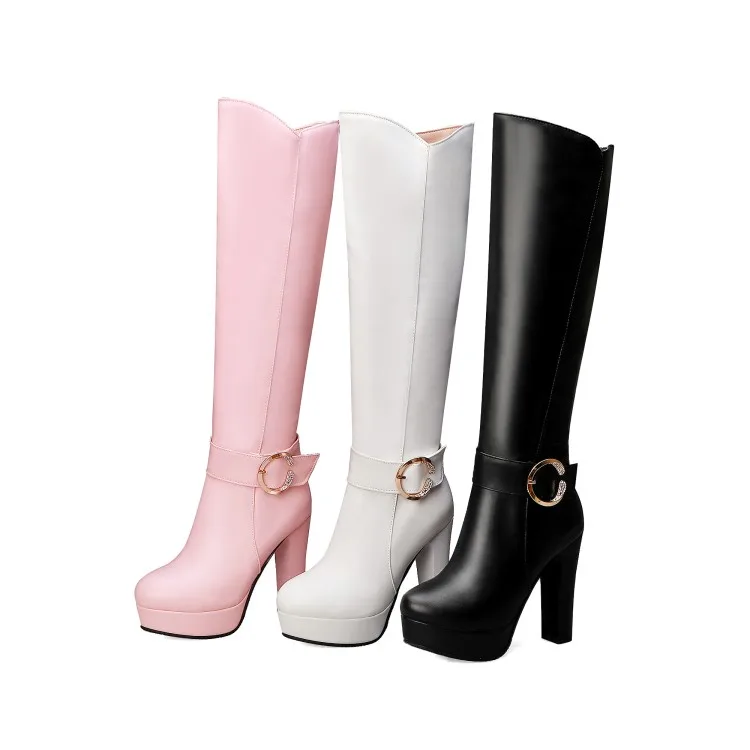 NASBAVI High Heels Over the Knee Boots Women Winter Thigh High Boots Fashion Zipper buckle Rhinestone Platform Long Boots