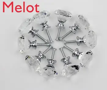 

30mm Diamond Shape Crystal Glass Drawer Cabinet Knobs and Pull Handles silver and gold Handles Wardrobe Hardware Wholesale