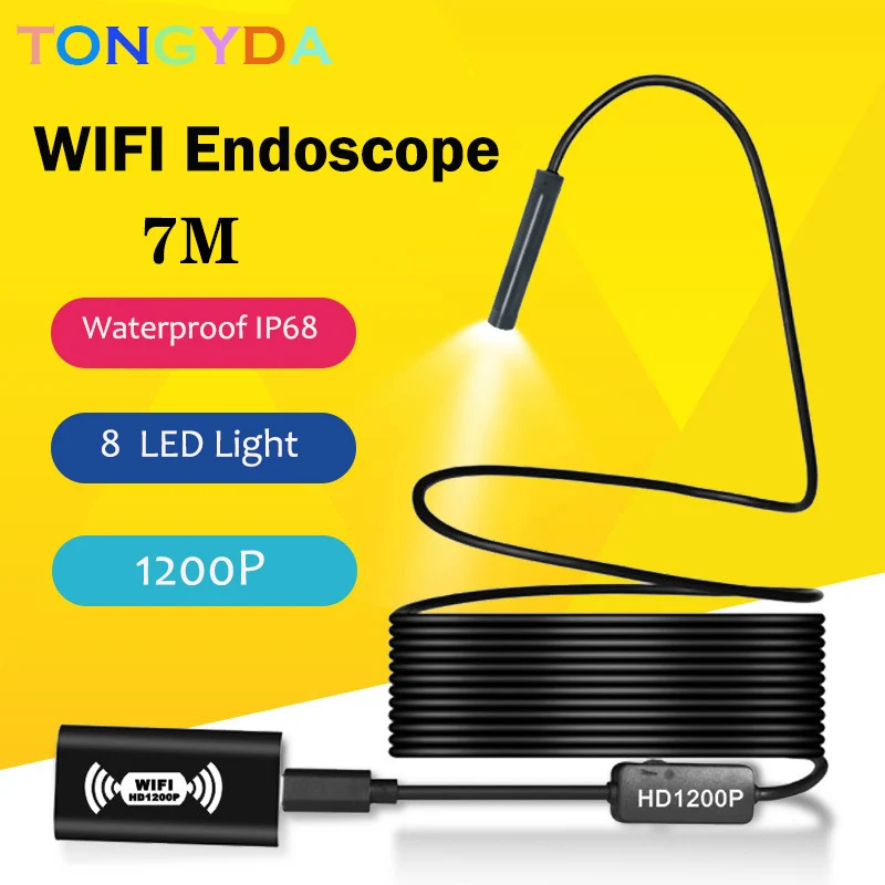 

WIFI 8 LED Endoscope Hard/Soft Cable 1200P Borescope Inspection Camera for Android Type-c PC Waterproof Snake Camera 2/3.5/5/10M