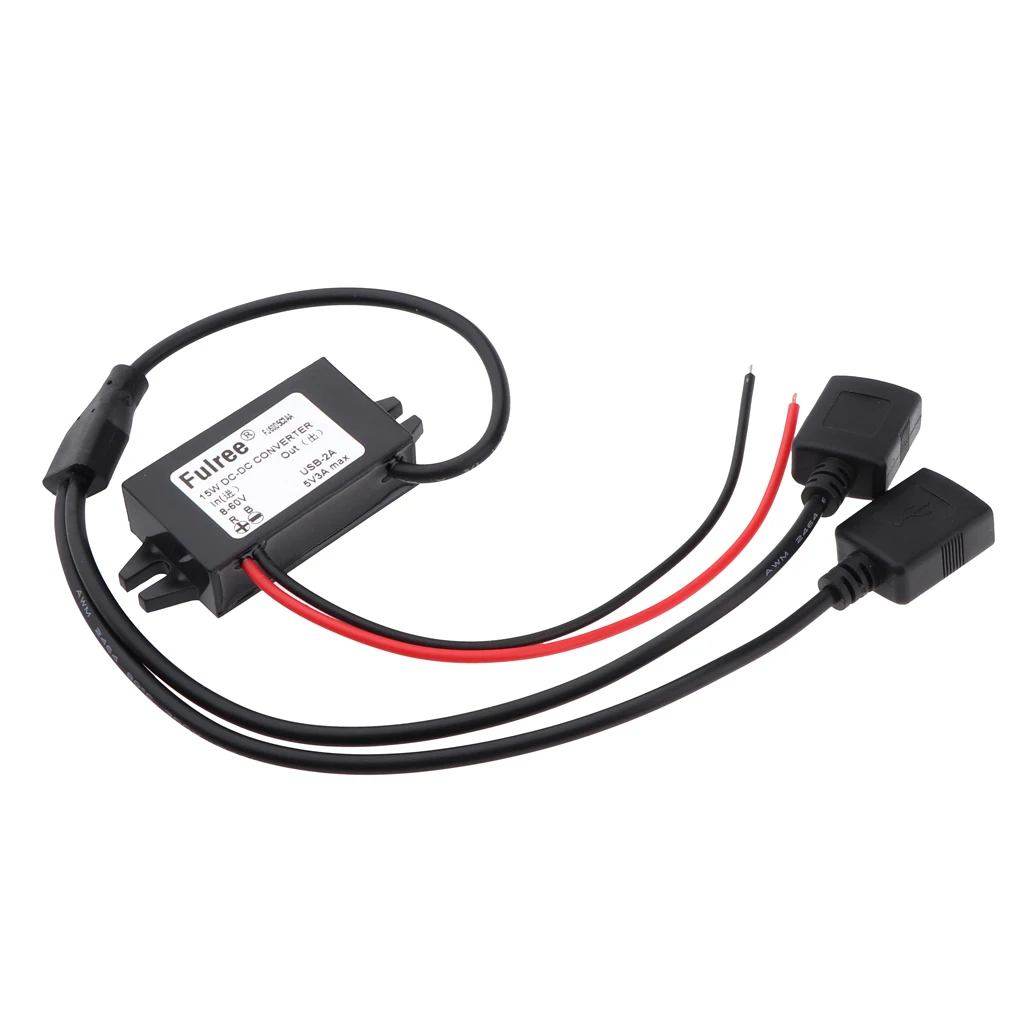 DC 8-60V понижающий к DC 5V 3A 15W автомобильный преобразователь питания двойной USB кабель