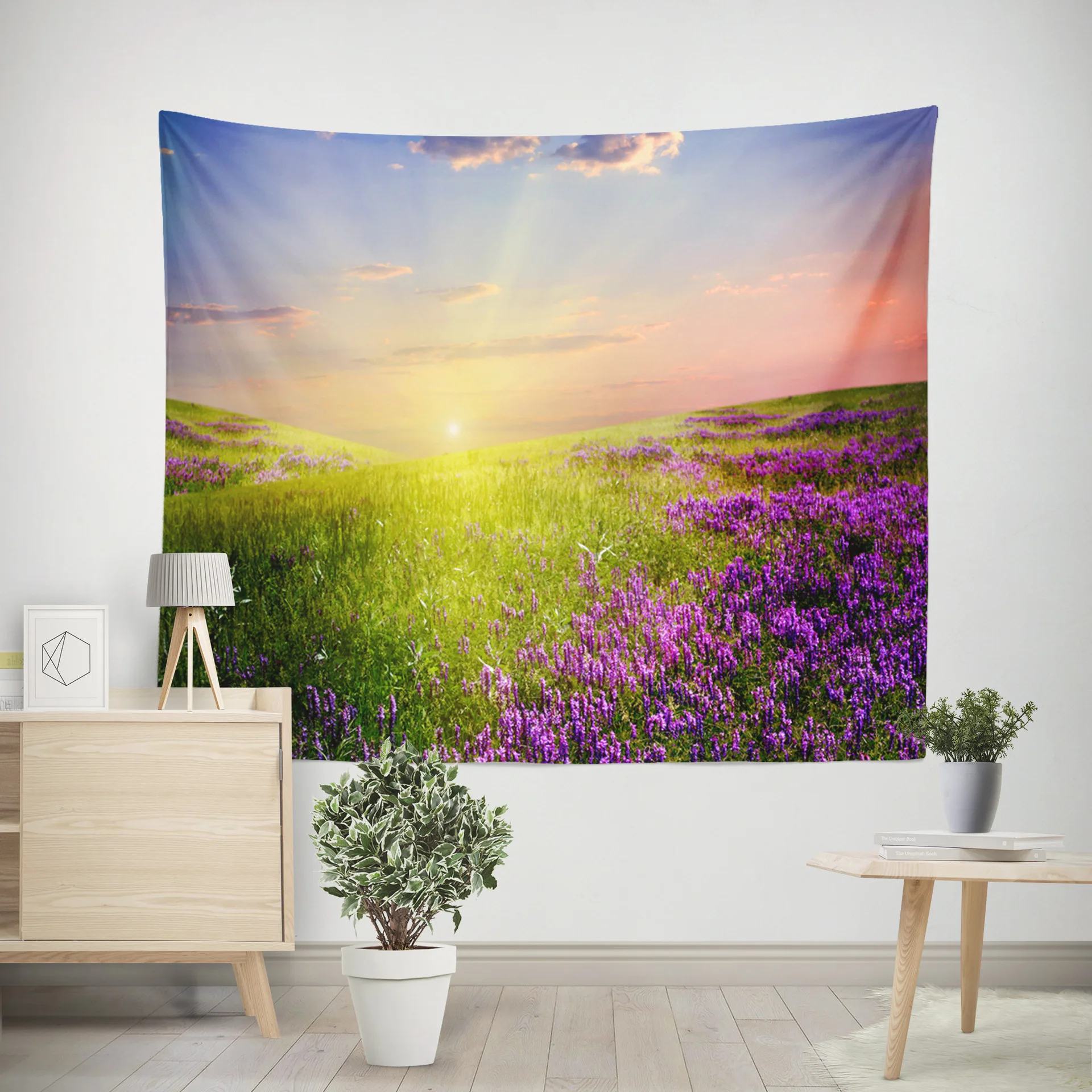 1pcs Landscape Tapestry Purple Lavender Polyester Nordic Home Livingroom Decoration on The Wall Minimalism Beach Sitting Carpet