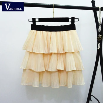 

Vangull High elastic waist Ball gown skirt Women Summer New Sweet Solid Cake skirt with shorts Three-layer Lotus leaf skirt