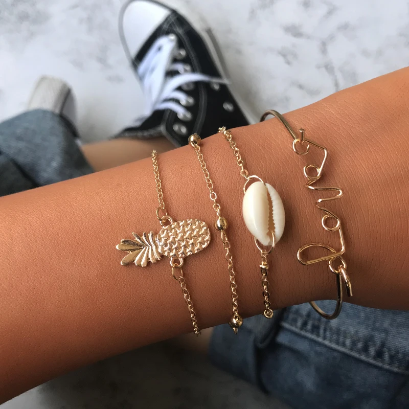 

2019 New Natural Shell Bracelet Set for Women Friendship Bracelet Bohemian Fashion Golden Adjustable Love Bracelet Gift vacation