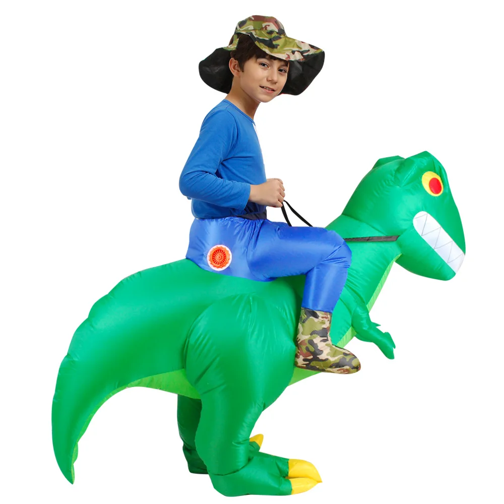 Надувные костюмы Хэллоуин зеленый костюм Косплей динозавр ходьба T-Rex Blow Up Disfraz для детей и взрослых