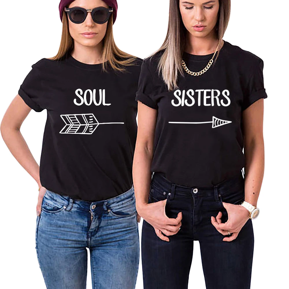 Camisetas de Friends Soul Sister" mujer, camiseta elegante letras, de algodón blanco y negro para mujer|Camisetas| - AliExpress
