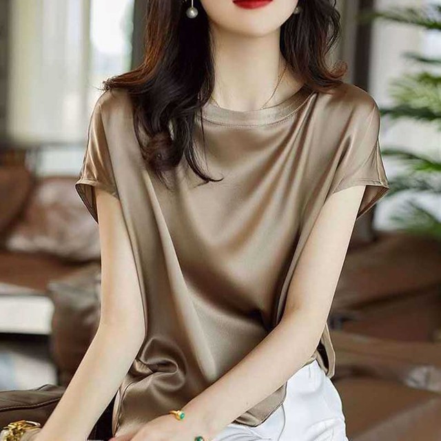 Thin Short Sleeve Tees Korean Style Slip Woman Summer Clothes Elegant Black Brown Tops Solid Loose Casual 4XL
