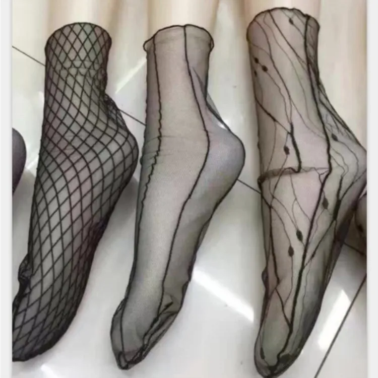17 New Products Korean-style Gauze Short Socks Transparent Lace Socks Fishnet Plaid Socks Women's Bunching Socks Sexy Transparen