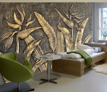 

CJSIR Custom Wallpaper Murals Golden Bird of Paradise Sculpture Wall TV Background Wall Living Room Bedroom 3d Wallpaper Decor