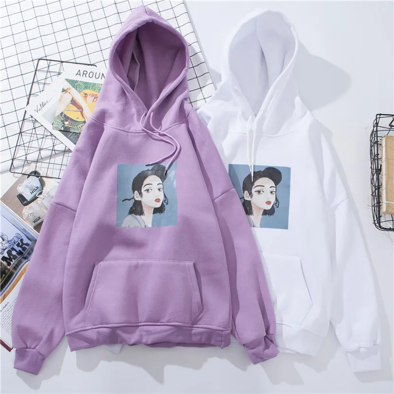 

winter Thicken Keep warm Women sweatshirt White Small Fresh Kawaii Oversized Hoodies Harajuku fashion Korean Style Tops Female