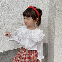 

New Baby Girls Ruffles Princess Blouses Lace Large Lapel Long Sleeve Tops Children Kids Shirts Clothes Spring Autumn