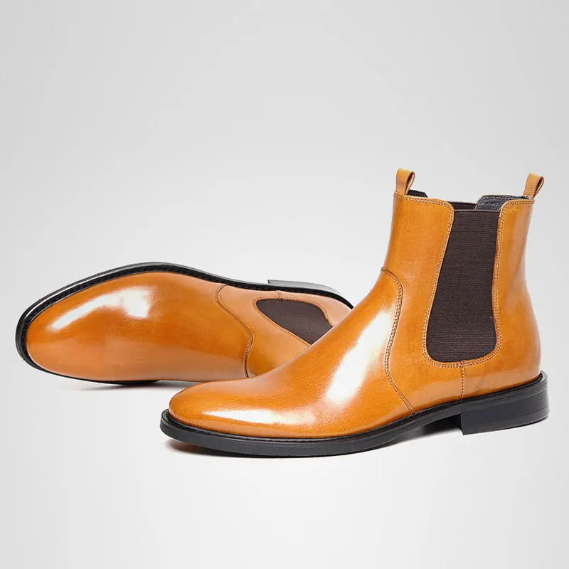 

Black Brown Fashion Mens Chelsea Boots Genuine Leather High Quality Cow Leather Casual Boots Luxury Designer Slip On Ankle Boots