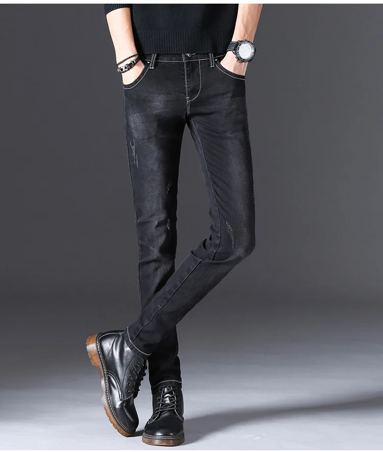 Мужские джинсы мужские в Корейском стиле тренд стиль мода Slim Fit Брюки Популярные Брендовые повседневные Стрейчевые брюки мужские