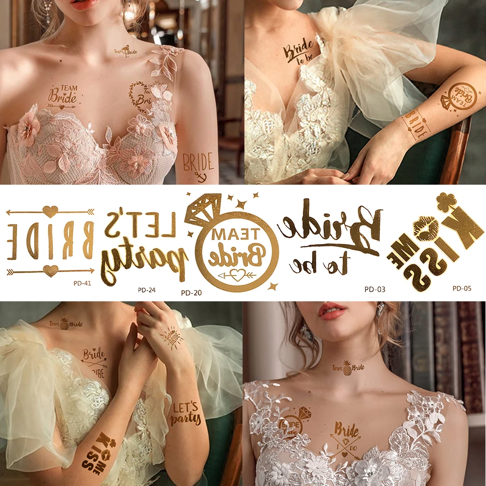 10pcs Armband Golden Temporary Tattoos Sexy Tiny Diamond Glass Tattoo Bride Bridesmaid Bachelorette Decoration Tatoo For Parties | Красота и