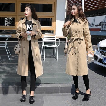 

2019 autumn new Korean students loose over the knee khaki coat windbreaker female long section