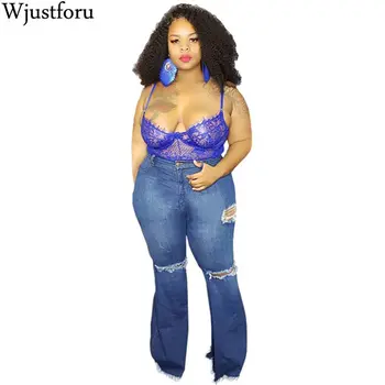 

Wjustforu Plus Size Ripped Flare Jeans For Women Skinny Casual Hole Denim Pants Female Autmn Elegant Bodycon Jean Pants Vestidos