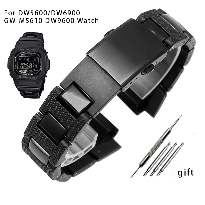 Для G-SHOCK DW-5600 DW6900 DW9600 GW-M5610 черный пластиковый ремешок из нержавеющей стали с