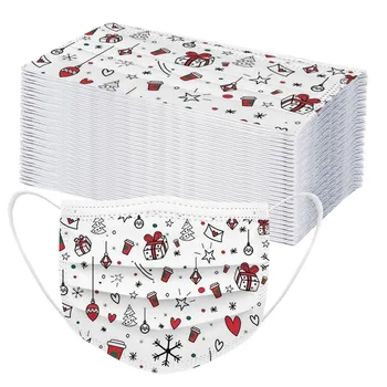 

100pc Christmas Printed Adults Masks Disposable Breathable Cover Mask Non-woven Dustproof Mouth Mask Multiple Proteccion Mask