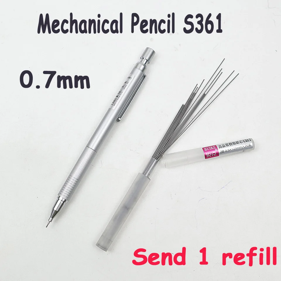 High Quality Full Metal S361 Mechanical Pencil 0.5~0.7mm For Professional Painting And Writing School Supplies Send 1 Refills - Цвет: 0.7mm-Silver