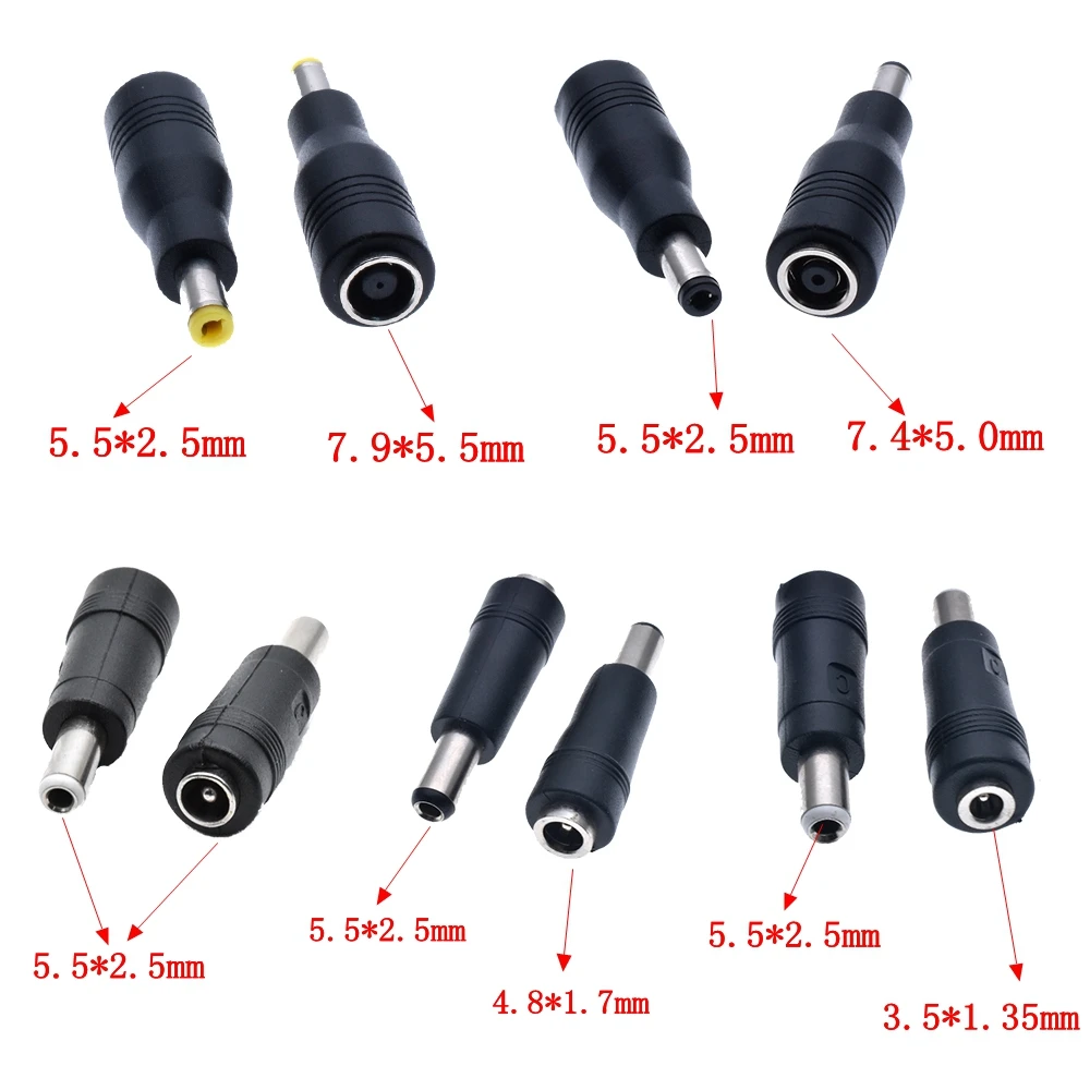 

DC jack 5.5 X 2.5 mm Male to 7.9*5.5 7.4 *5.0 3.5*1.35 4.8*1.7 5.5*2.5mm Female DC power plug adapter