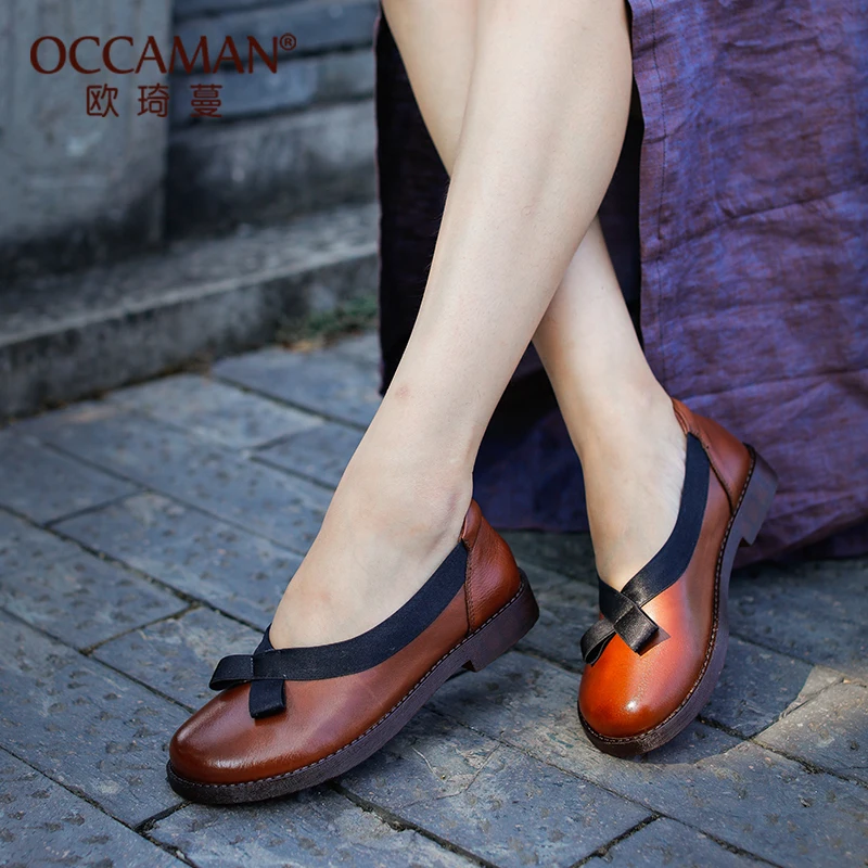 

OCCAMAN Breathable Winter Spring New Genuine Design Soft Loafers Solid Color Flats Shoes Women 05143