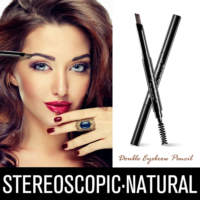 LAIKOU EyeBrow Pencil Cosmetics Makeup Natural Long Lasting Double headed Automatic Eye brow Makeup Waterproof Black 3