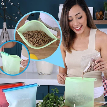 

Silicone Food Storage Refrigerator Freezer Bag Reusable Fruit Meat Containers Zero Waste Ziploc Bag