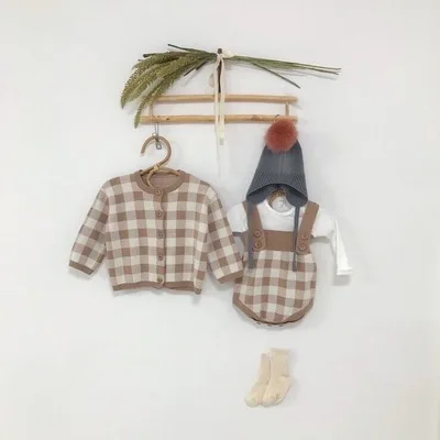 sweater New Style Girls Boys Knitted Plaid Romper Autumn Winter Kids Jumpsuit Baby Girl Clothes 6-24 Month - Цвет: sweater