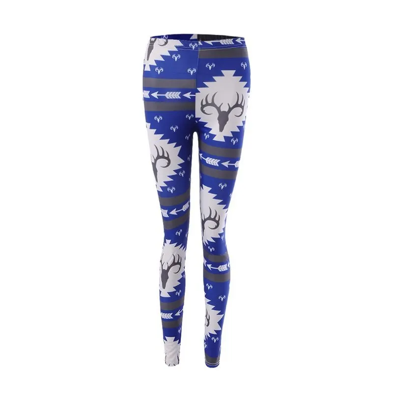 Women Christmas Leggings Plus Size 5XL Hot Fashion Christmas Deer Printed Girl Elastic Skinny Stretch Slim Fitness Leggins Pants - Цвет: blue 1