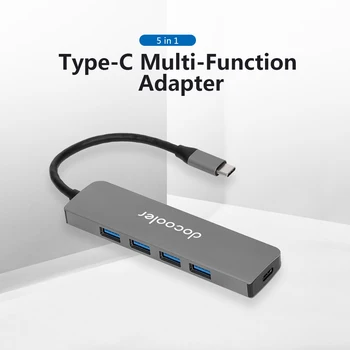 

Docooler 5IN1 Type-C to Multi-Function HUB 4 USB 3.0 Port + 1*Adapter Converter Plug&Play USB-C Connect to Mouse/Keyboard/Phone