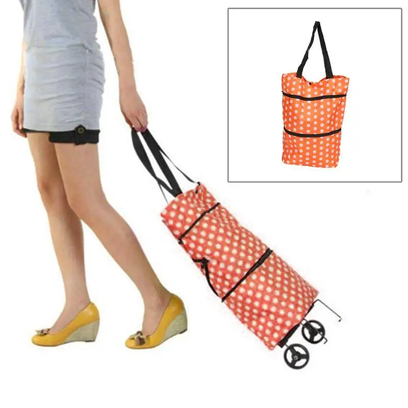 

Practical Foldable Shopping Trolley Bag Rolling Wheel Cart Tote Grocery Handbag Household Outdoors Home Storage Foldable Cart