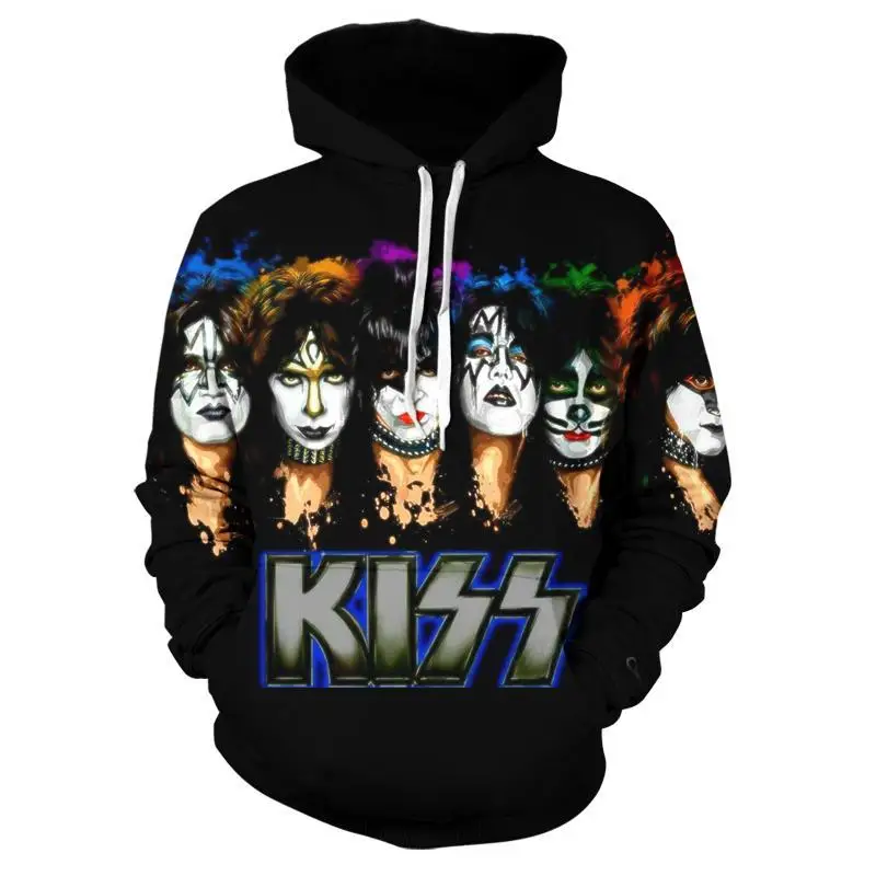 

New trend 3D color printing fashion trend kiss band figure bodysuit men's summer long sleeve cool street style hoody XXS-6xl