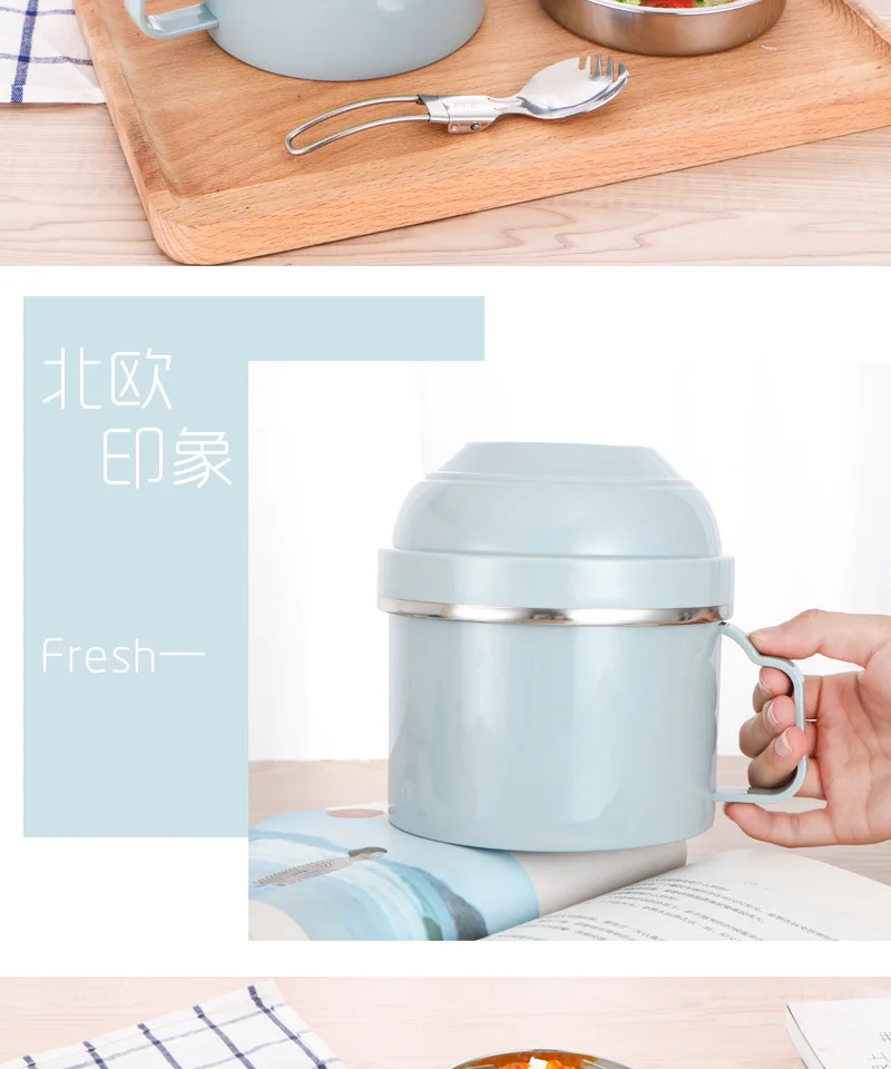 304 stainless steel sealed lunch box with spoon snack cup Insulation anti-scalding insulation handle instant noodle cup