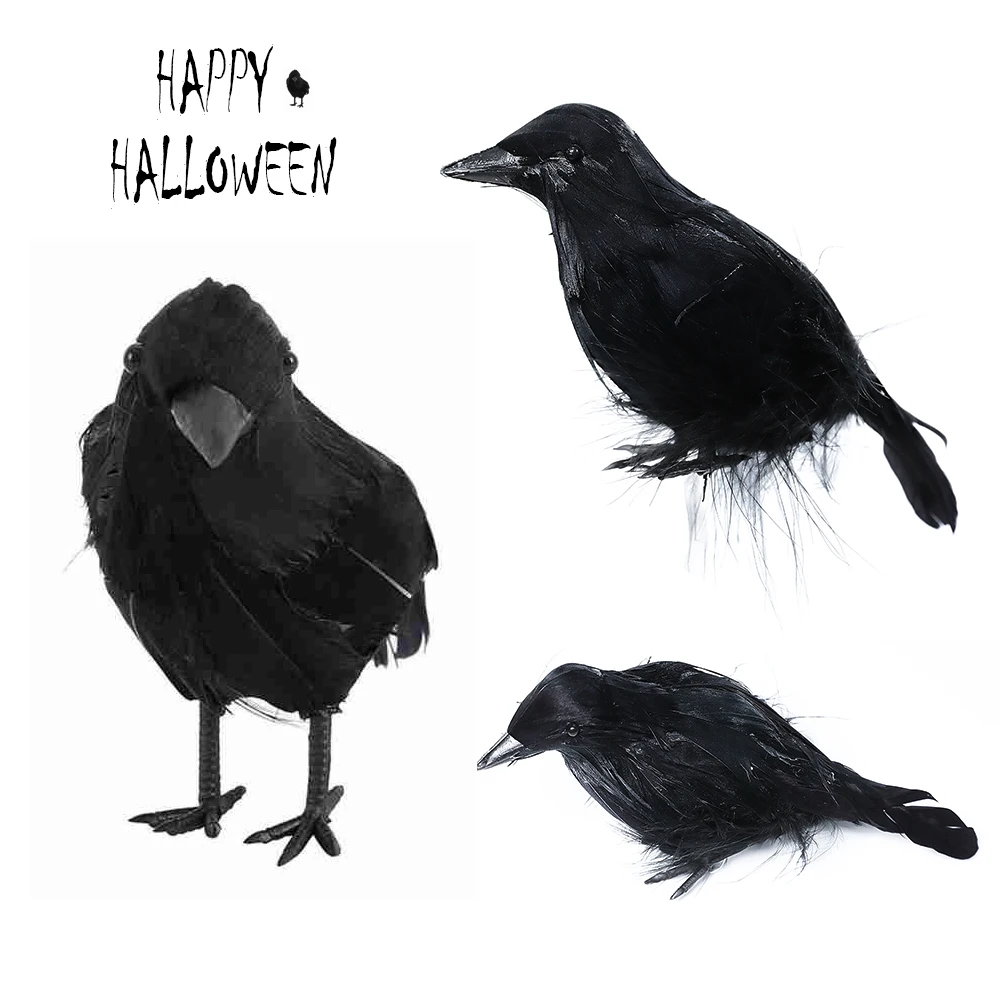 Halloween Artificial Crow Black Bird Raven Prop Scary Decoration For Party Event 