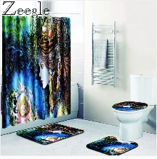 Zeegle занавеска для душа и коврик для ванной комплект Противоскользящий коврик для туалета фланелевый мягкий коврик для ног украшение для туалета ковры набор для туалета