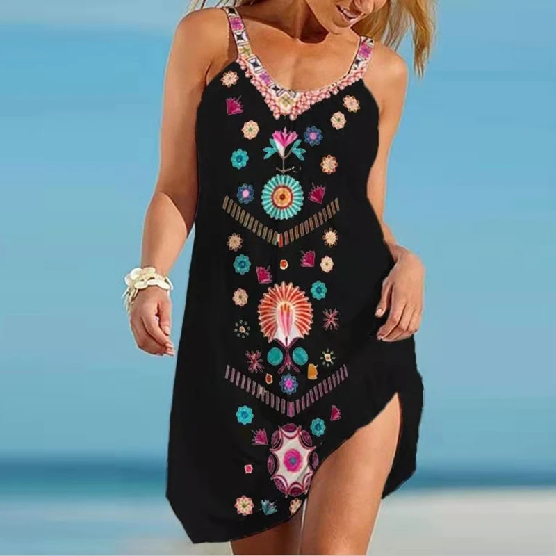 bathing suit bottom cover up Summer Fashion Women Dress Sleeveless Flower Print Dresses For Women Sundress Fashion Beach Dress Streetwear Plus Size S-2XL cover up beachwear