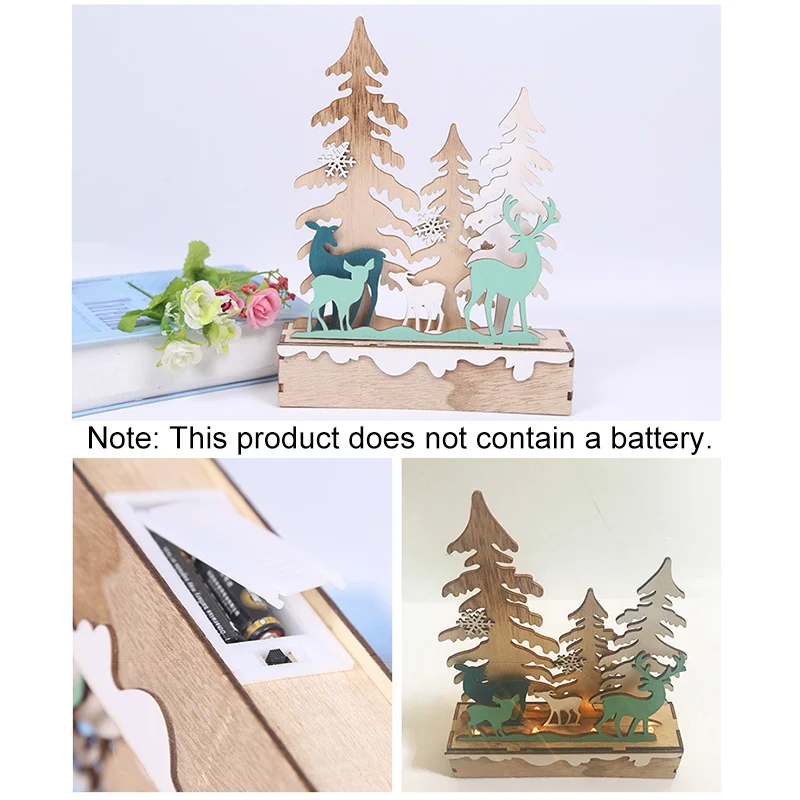 

Cute Christmas Table Top Decorations Exquisite Christmas Wooden Christmas Tree Elk Ornaments with Light TP899