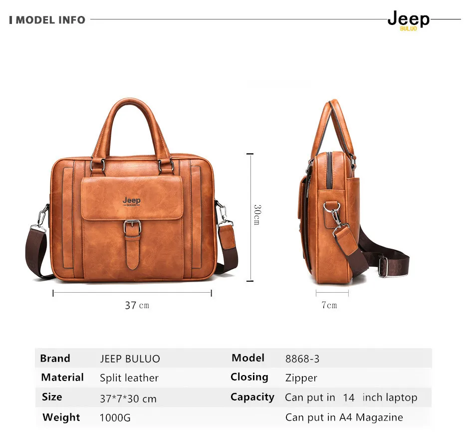 Мужской портфель с ремнем через плечо jeep buluo, оранжевый портфель для ноутбука 15.6", брендовая деловая сумка для документов, кожаная сумка для офиса, все сезоны
