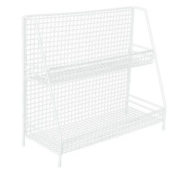 

Home Double Layers Rack Metal Kitchen Bedroom Desk Organizer Seasoning Jar Student Dormitory Storage Shelf-White